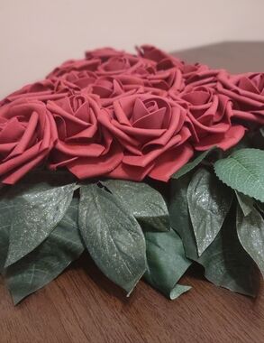 Decorative Accent Heart Shaped Faux Red Rose Arrangement